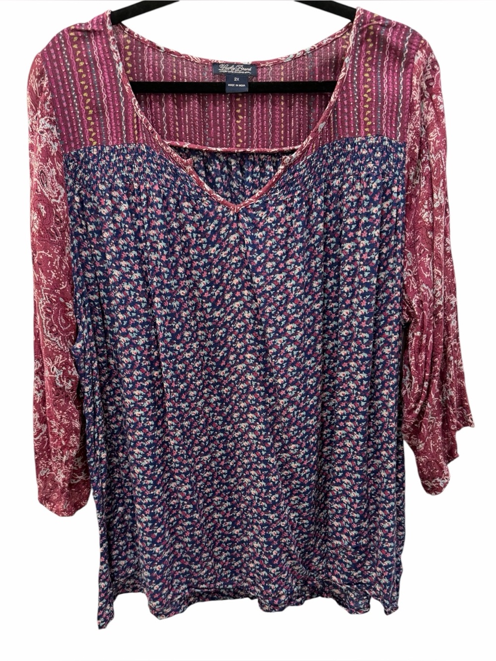 Lucky Brand Purple Navy Floral Mixed-Print Boho V-Neck Tunic Top 2XL - Picture 3 of 9
